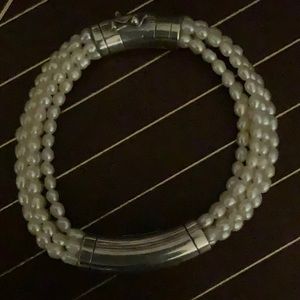 Silver and seed pearl bracelet.